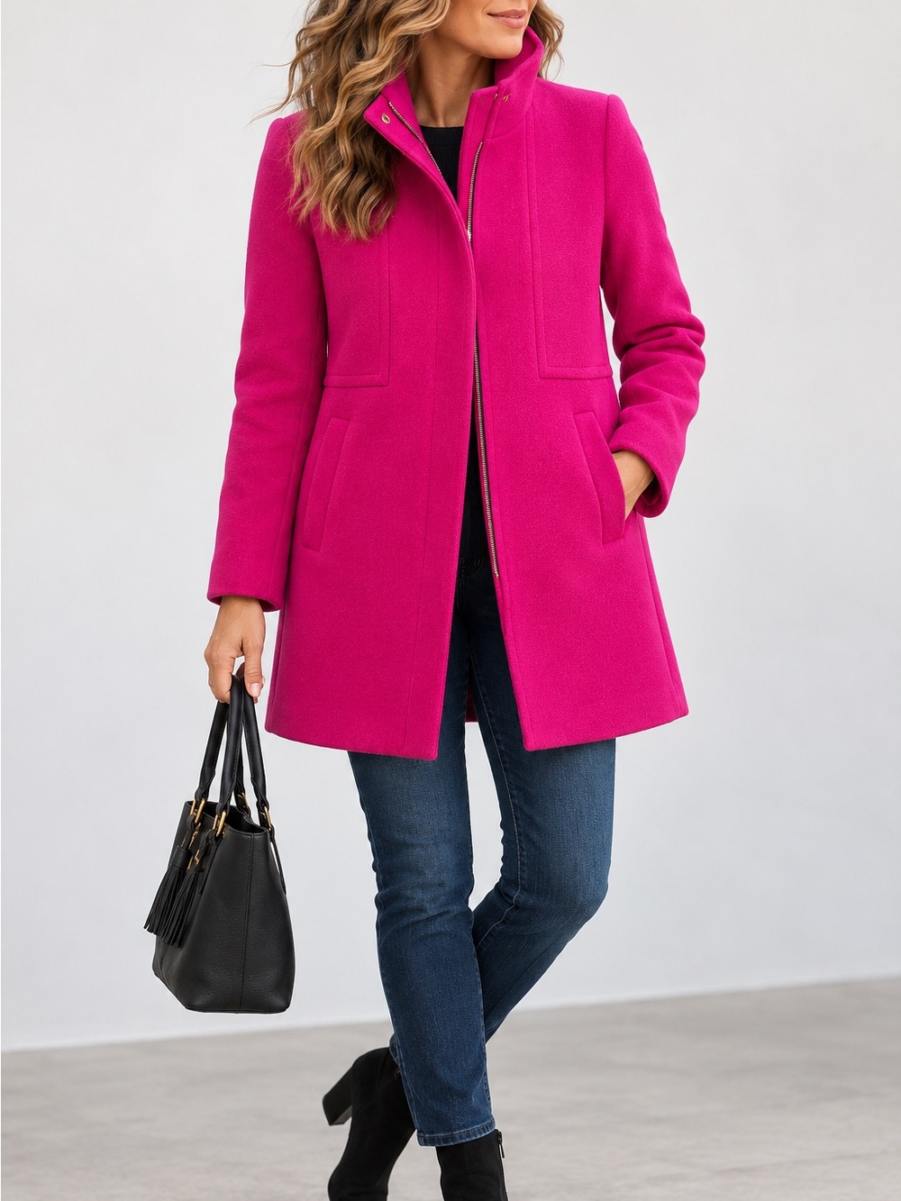 Talbots Hot Pink Wool Blend Funnel Neck Coat – Size 8